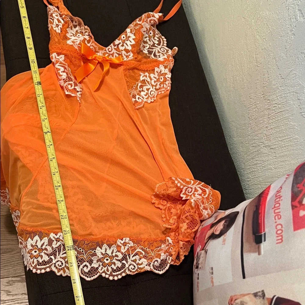 #1043+ Vibrant Orange Lace Trim Chemise - Picture 5 of 11